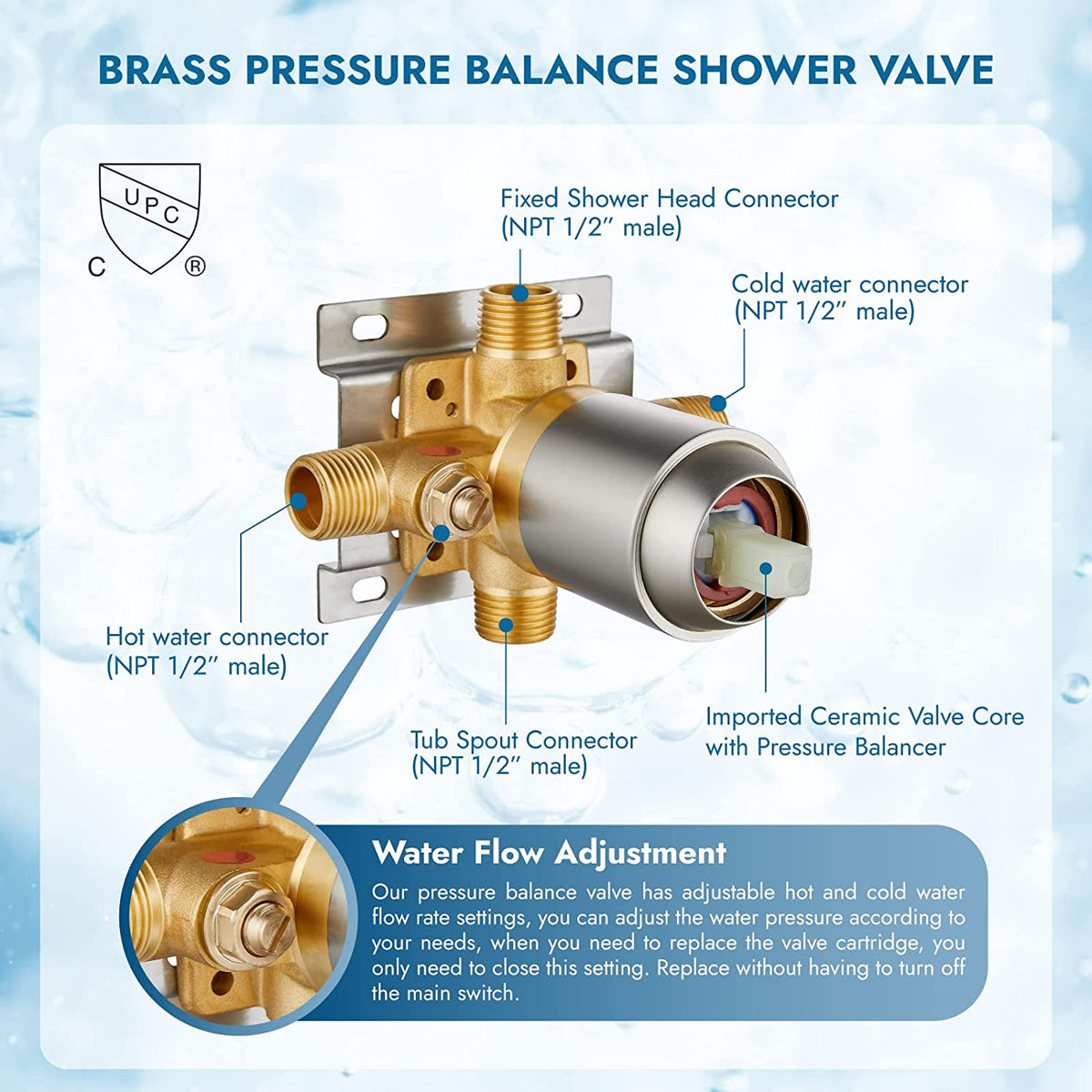 In-Wall Tub and Shower - Stick Handle; with 3-Setting Shower Head Ceramic  Valve System in Chrome 25275-LA