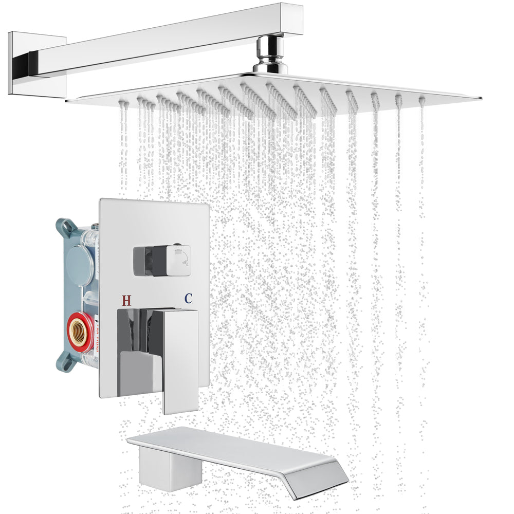 
                  
                    Cinwiny Shower Tub Faucet Set with Valve Shower Fixtures Wall Mounted 10 Inch Shower System Single Handle Shower Faucets Sets Complete 2 Function Waterfall Tub and Shower Trim Kit
                  
                