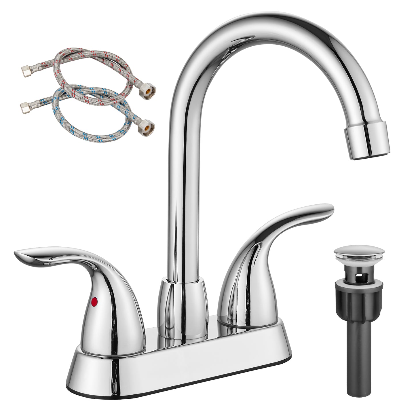 
                  
                    Cinwiny 4 Inch Centerset Bathroom Faucet Deck Mount Two Handles Vanity Vessel Sink Mixer Tap Lavatory Basin 360° Swivel Spout with Water Supply Hoses and Pop Up Drain
                  
                