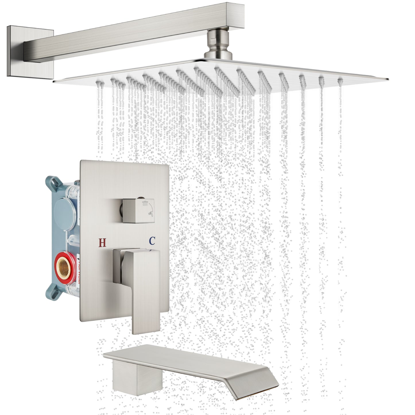 
                  
                    Cinwiny Shower Tub Faucet Set with Valve Shower Fixtures Wall Mounted 10 Inch Shower System Single Handle Shower Faucets Sets Complete 2 Function Waterfall Tub and Shower Trim Kit
                  
                