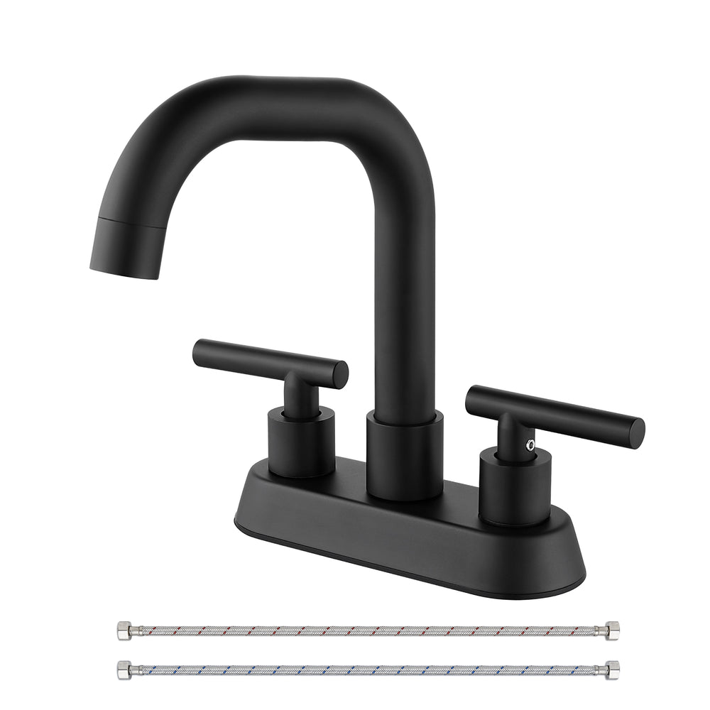 
                  
                    Cinwiny Centerset 4 inch Two Handles Bathroom Sink Faucet Deck Mount Mixer Taps Bathroom Vanity Lavatory Faucet with 360° Swivel Spout Water Supply Hoses
                  
                