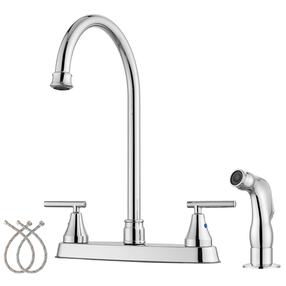 Cinwiny Kitchen Faucets, Dual Handle Kitchen Sink Faucets with Side Sprayer High Arc 360° Rotating Spout 8 Inch Centerset Kitchen Sink Faucet with Supply Lines