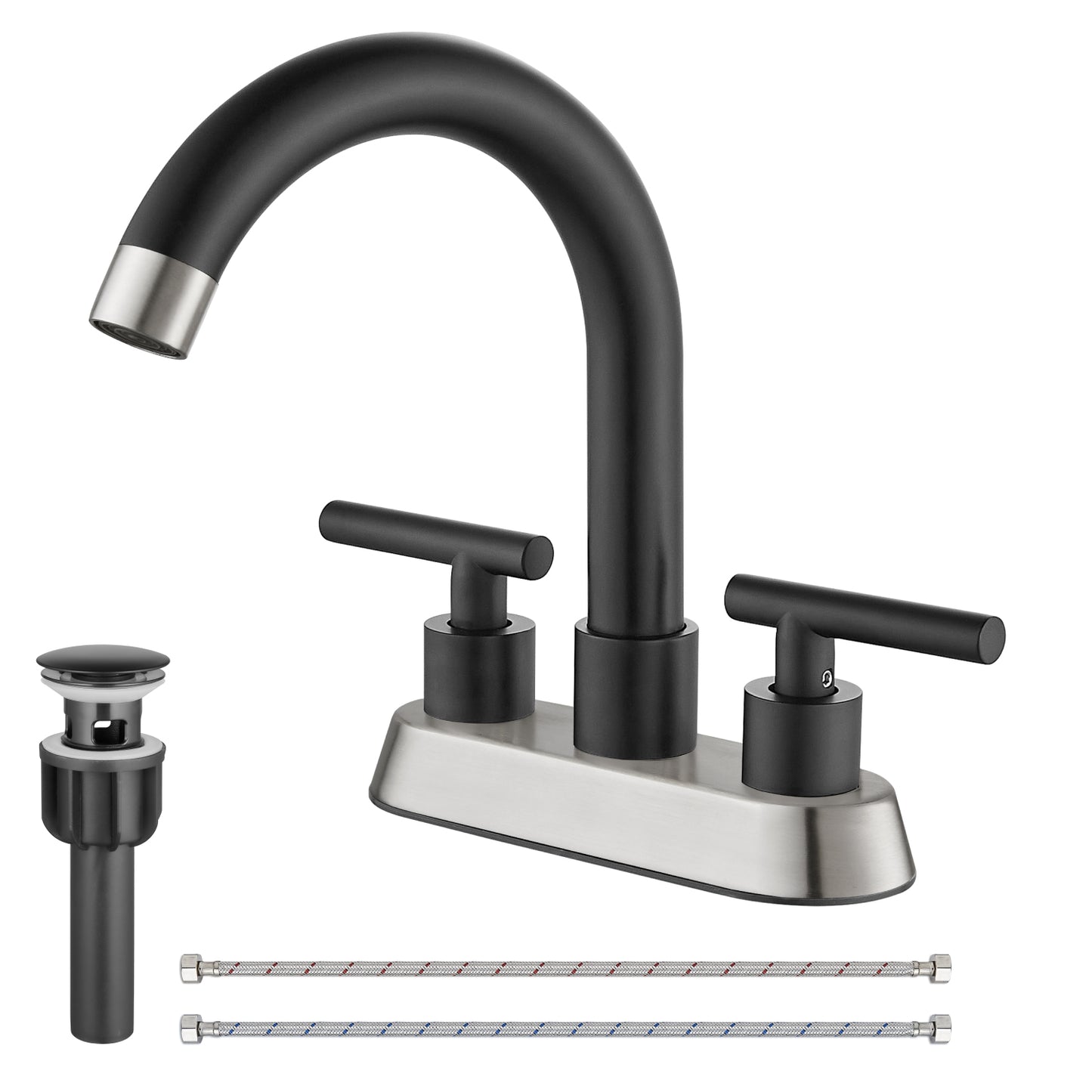 
                  
                    Cinwiny Bathroom SUS304 4 Inch Centerset Sink Faucet  Double Handles Swivel Spout Deck Mount Mixer Tap with Pop-up Drain Lavatory Bathroom Vanity Faucets
                  
                