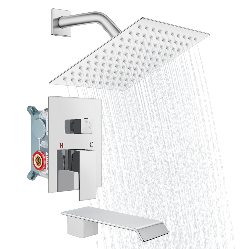 
                  
                    Cinwiny Shower Faucet Set,8 Inch Rainfall Shower Head,Wall Mounted Shower System with Tub Spout,1 Handle Tub and Shower Faucets Sets Complete 2 Function with Waterfall Tub Filler
                  
                