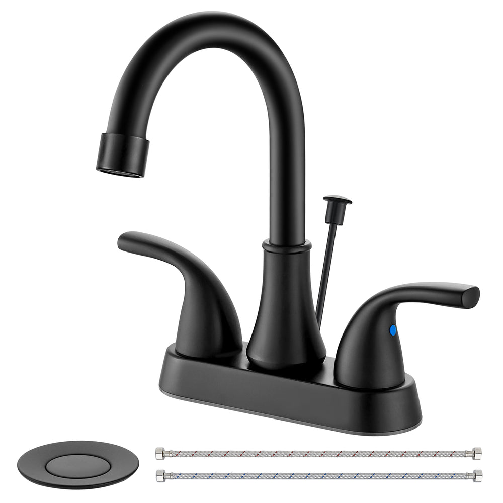 Cinwiny 4 Inch Centerset Bathroom Faucets with Lift Rod Drain Stopper 4 Inch Bathroom Sink Faucets 3 Hole Lavatory Vanity Faucet Deck Mounted Dual Handle Mixer Tap 360° Swivel Spout