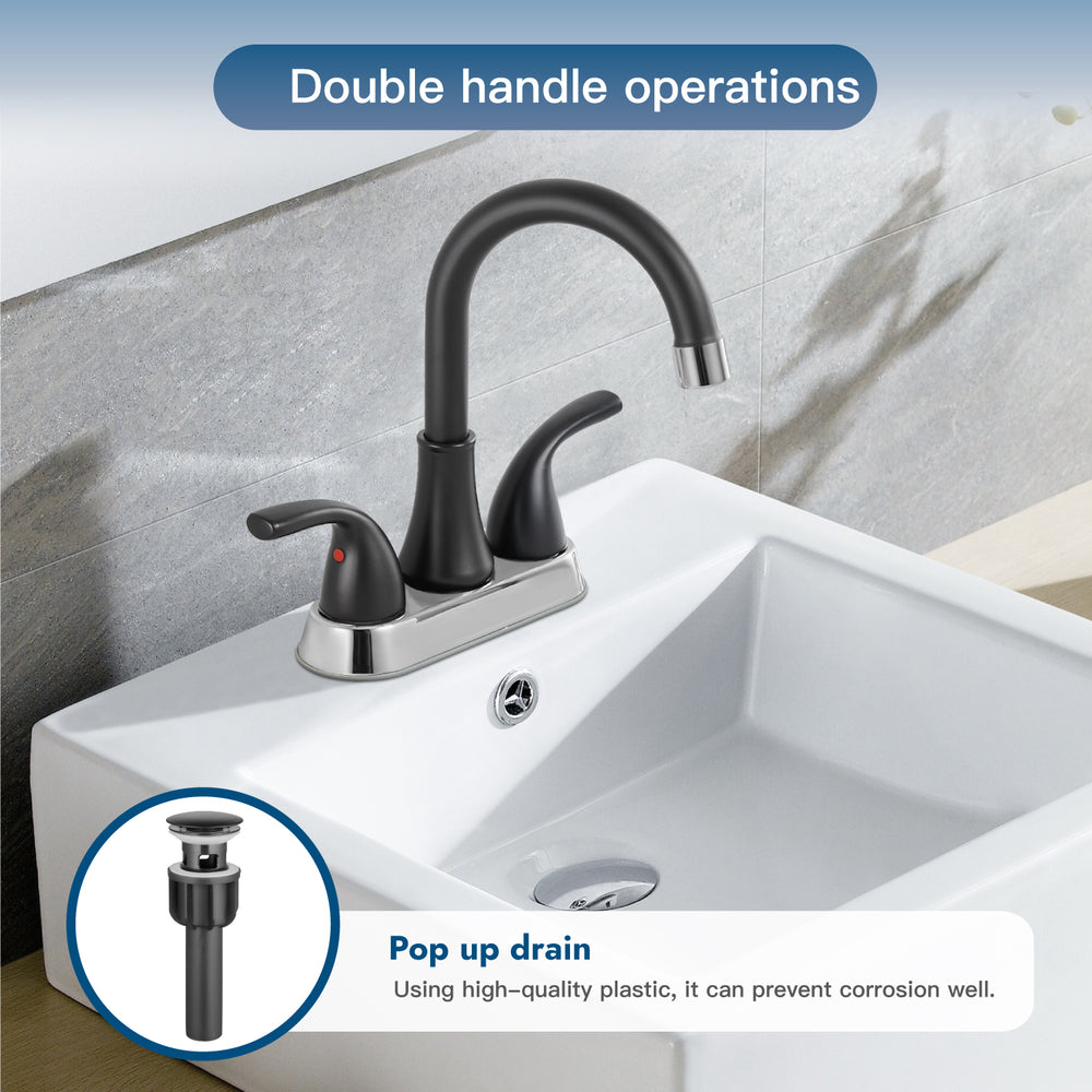 
                  
                    Cinwiny 4 Inch Centerset Bathroom Sink Faucet Two Handle Vanity Faucet with Swivel Spout Deck Mount Mixer Tap with Pop up Drain Water Supply Lines
                  
                