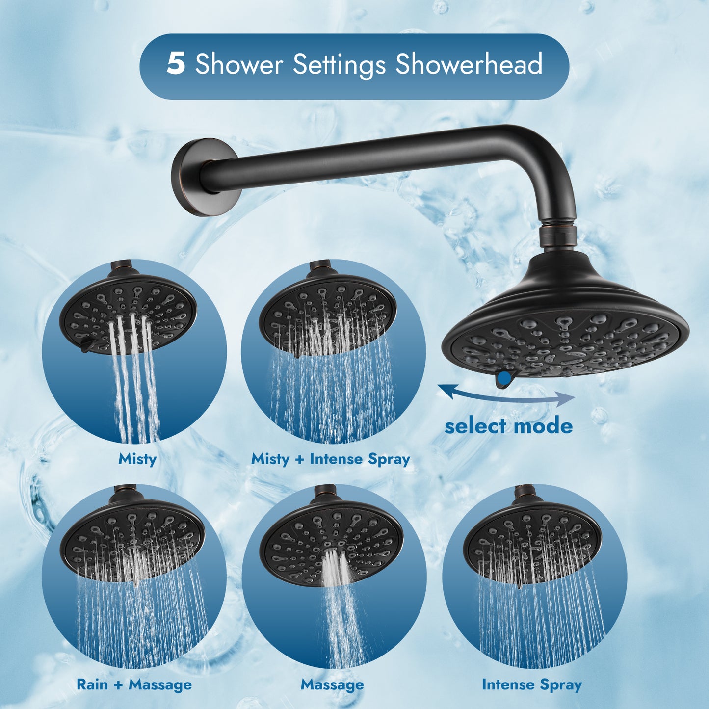 
                  
                    Shower Faucet with Pressure Balancing Rough-in Valve Shower System Wall Mount 6” 5-spray Shower Head One Lever Single Function Bathroom Shower Trim Kit
                  
                