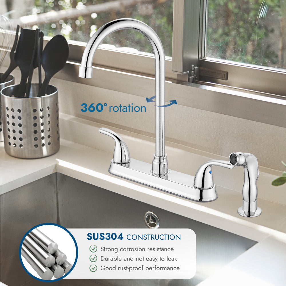 
                  
                    Cinwiny Kitchen Faucet with Pull Out Side Sprayer 2 Handle High-Arc 360° Swivel 4 Hole Kitchen Sink Faucets 8 Inch Centerset Kitchen Faucet with Supply Lines
                  
                