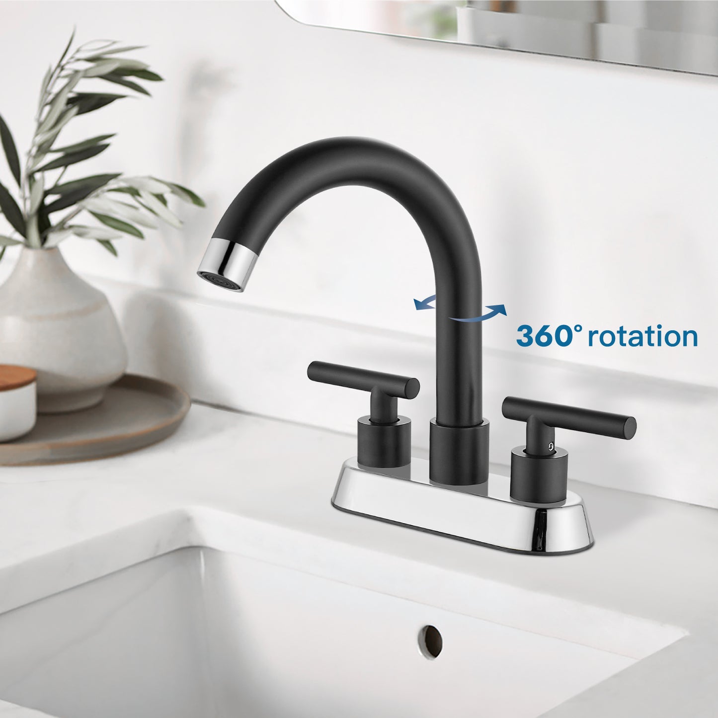 
                  
                    Cinwiny Bathroom SUS304 4 Inch Centerset Sink Faucet  Double Handles Swivel Spout Deck Mount Mixer Tap with Pop-up Drain Lavatory Bathroom Vanity Faucets
                  
                