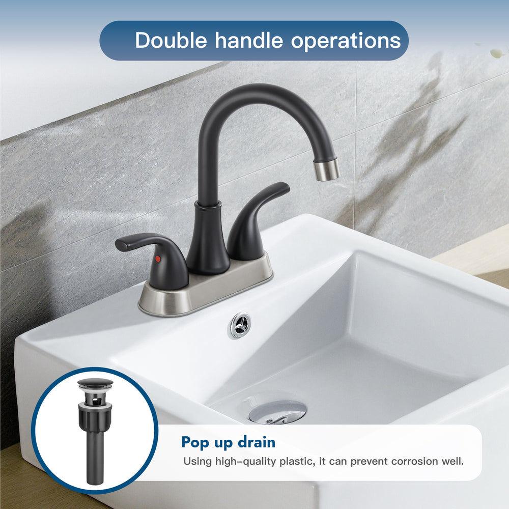 
                  
                    Cinwiny 4 Inch Centerset Bathroom Sink Faucet Two Handle Vanity Faucet with Swivel Spout Deck Mount Mixer Tap with Pop up Drain Water Supply Lines
                  
                