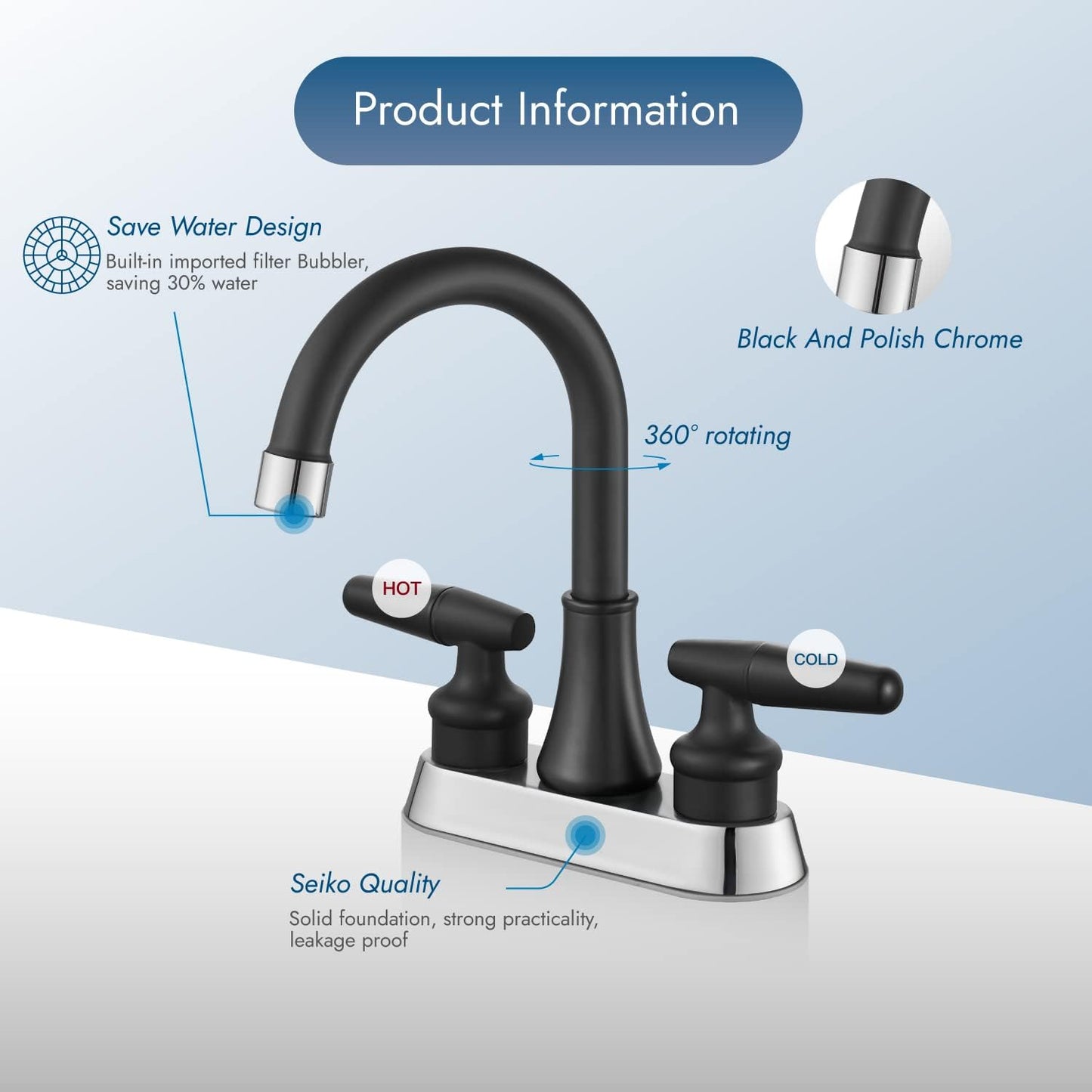 
                  
                    Cinwiny Centerset 4 Inch Bathroom Sink Faucet  Deck Mounted 2 Handles Lavatory Vanity Faucet Basin Mixer Tap with Pop up Drain and Water Supply Hoses
                  
                