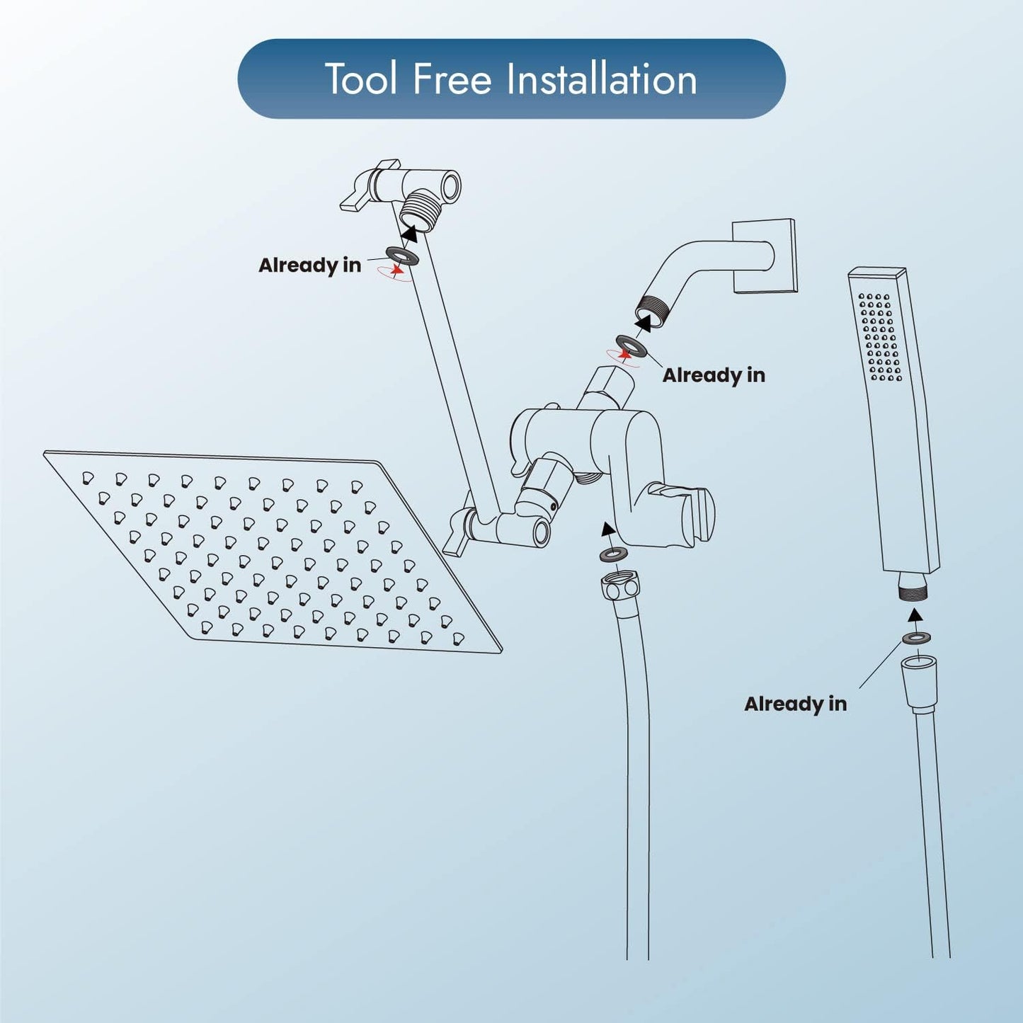 
                  
                    Cinwiny Dual Square Shower Head Combo All Metal High Pressure 8 inch Rain Shower Head with Handheld with 71" Extra Long Flexible Hose,Smooth 3-Way Diverter,Adjustable Extension Arm
                  
                