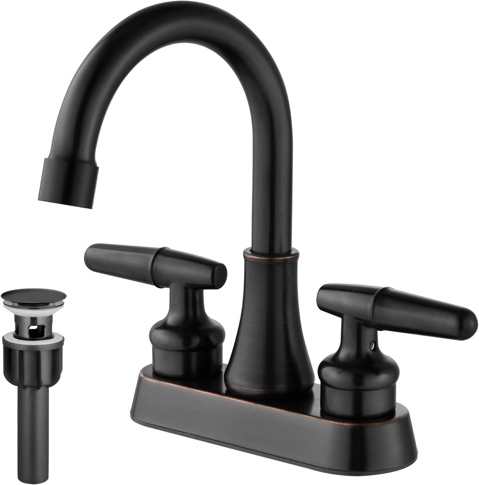 
                  
                    Cinwiny Centerset 4 Inch Bathroom Sink Faucet  Deck Mounted 2 Handles Lavatory Vanity Faucet Basin Mixer Tap with Pop up Drain and Water Supply Hoses
                  
                