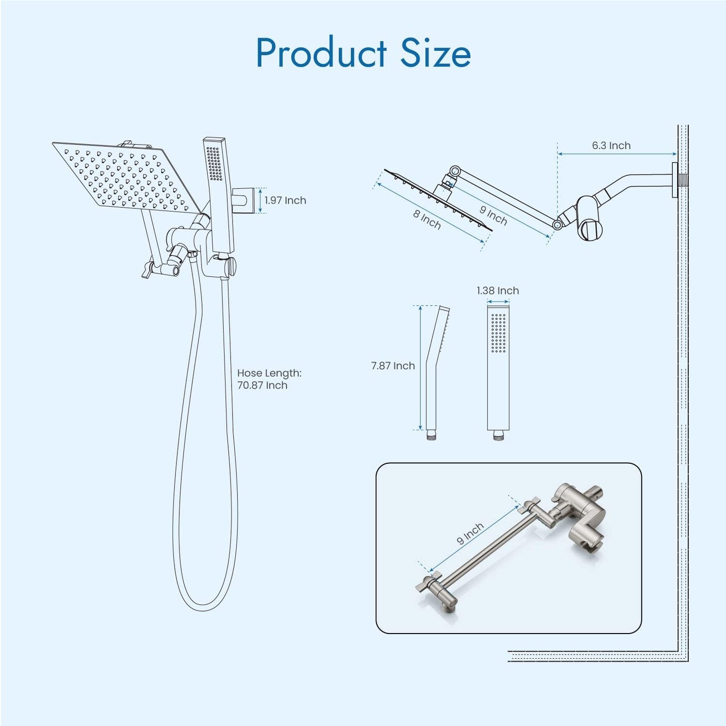 
                  
                    Cinwiny Dual Square Shower Head Combo All Metal High Pressure 8 inch Rain Shower Head with Handheld with 71" Extra Long Flexible Hose,Smooth 3-Way Diverter,Adjustable Extension Arm
                  
                