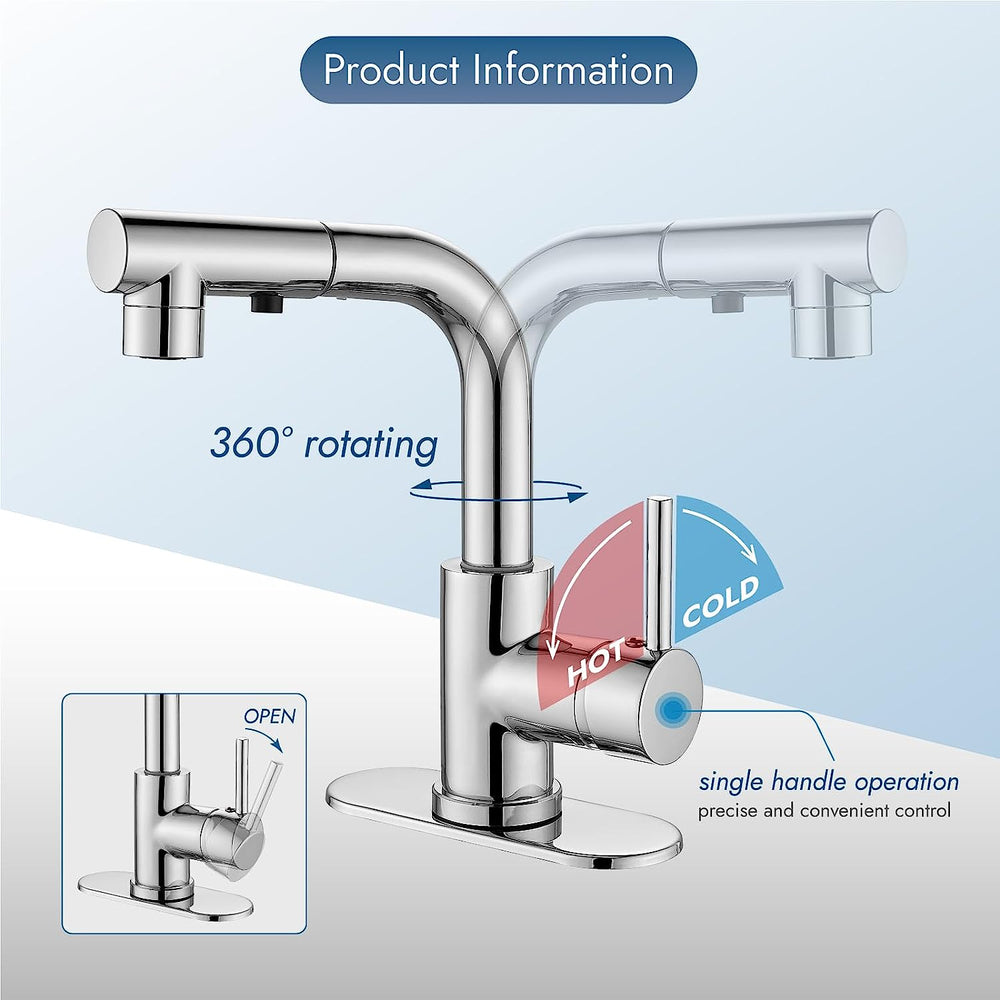 
                  
                    Cinwiny Kitchen Faucets with Pull Out Sprayer Three Water Flow Modes with Rotating Spout 1 Hole Bathroom Faucet Single Handle Bar Sink Faucet Laundry Utility Faucet Deck Mount
                  
                