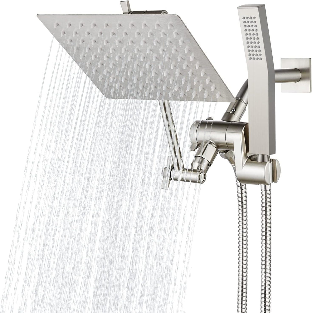Cinwiny Dual Square Shower Head Combo All Metal High Pressure 8 inch Rain Shower Head with Handheld with 71