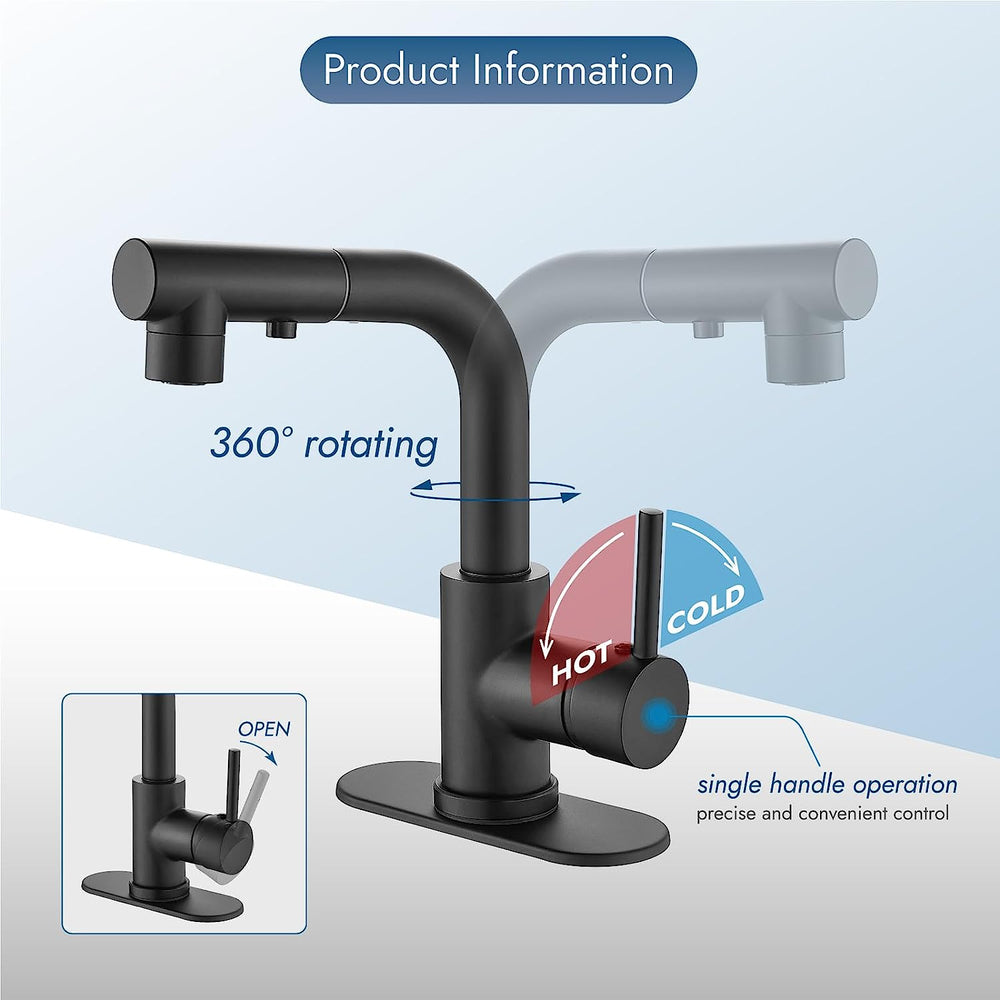 
                  
                    Cinwiny Kitchen Faucets with Pull Out Sprayer Three Water Flow Modes with Rotating Spout 1 Hole Bathroom Faucet Single Handle Bar Sink Faucet Laundry Utility Faucet Deck Mount
                  
                