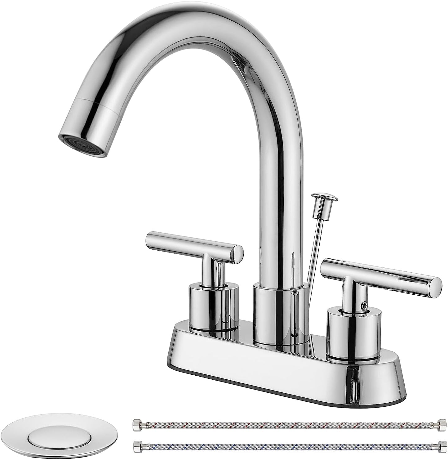 
                  
                    Cinwiny 4 Inch Centerset Bathroom Faucets with Lift Rod Drain Stopper Bathroom Sink Faucet 3 Holes Dual Handle Vanity Faucet 360° Swivel Spout Lavatory RV Faucet Mixer Tap
                  
                