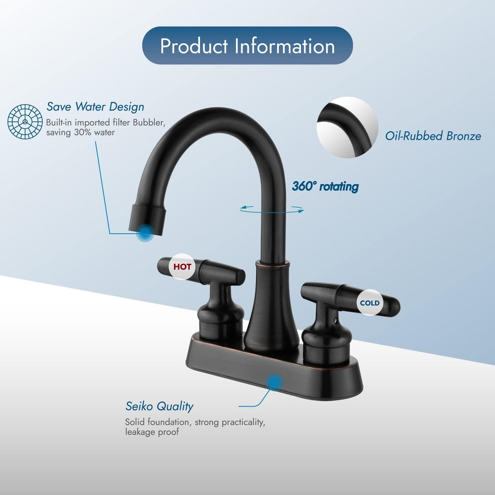 
                  
                    Cinwiny Centerset 4 Inch Bathroom Sink Faucet  Deck Mounted 2 Handles Lavatory Vanity Faucet Basin Mixer Tap with Pop up Drain and Water Supply Hoses
                  
                