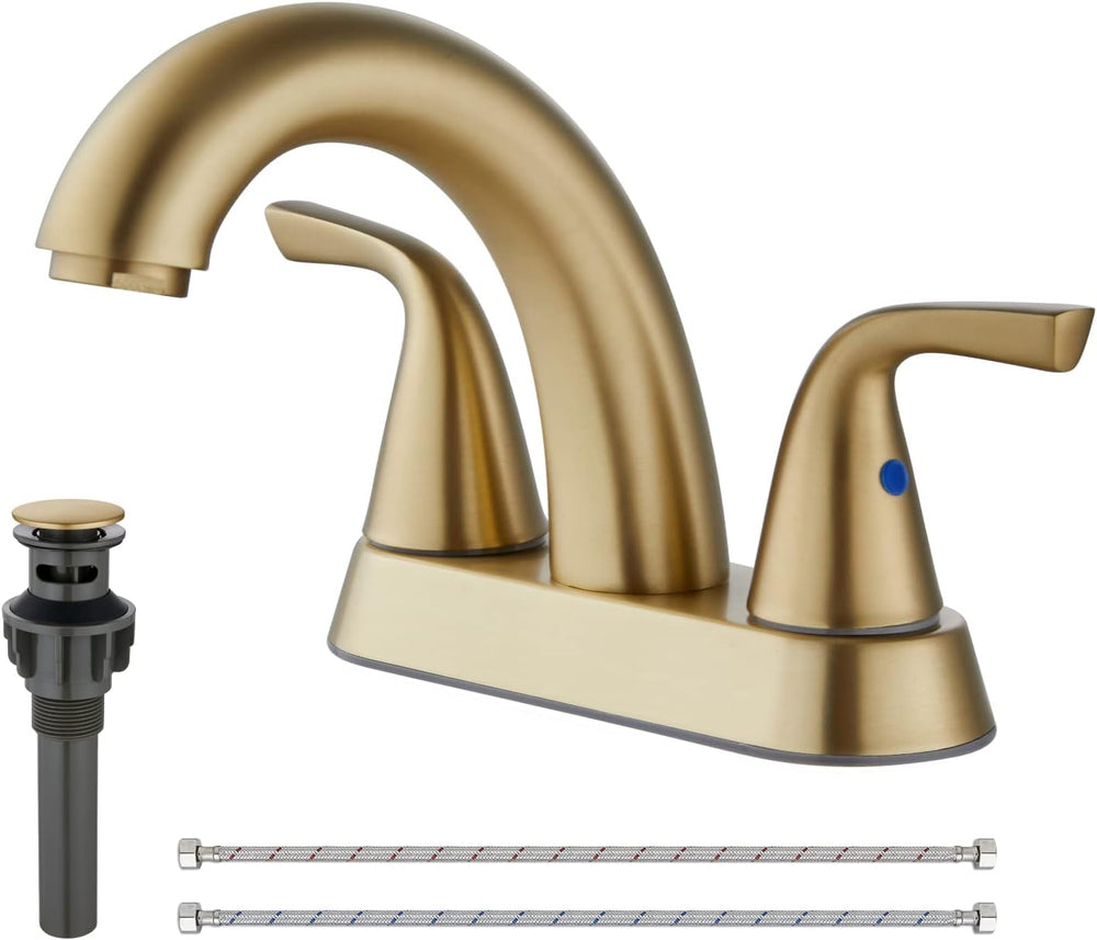 Cinwiny 4 Inch Centerset Bathroom Faucet Deck Mounted Double Handles SUS304 Vanity Faucet Mixer Tap with Pop up Drain Stopper