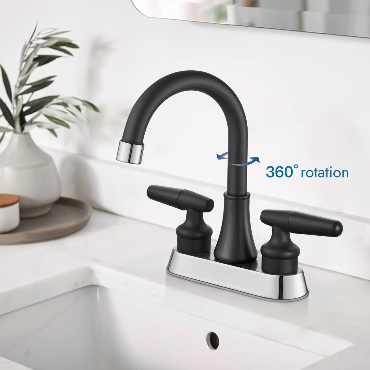 
                  
                    Cinwiny Centerset 4 Inch Bathroom Sink Faucet  Deck Mounted 2 Handles Lavatory Vanity Faucet Basin Mixer Tap with Pop up Drain and Water Supply Hoses
                  
                