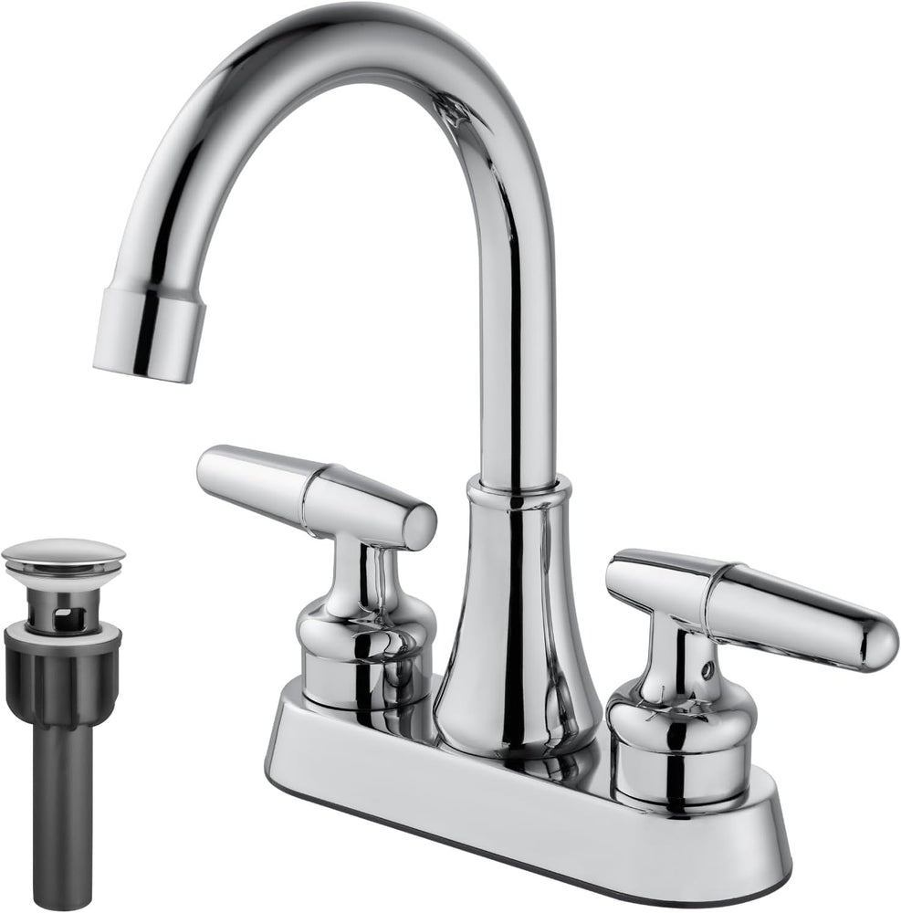 
                  
                    Cinwiny Centerset 4 Inch Bathroom Sink Faucet  Deck Mounted 2 Handles Lavatory Vanity Faucet Basin Mixer Tap with Pop up Drain and Water Supply Hoses
                  
                