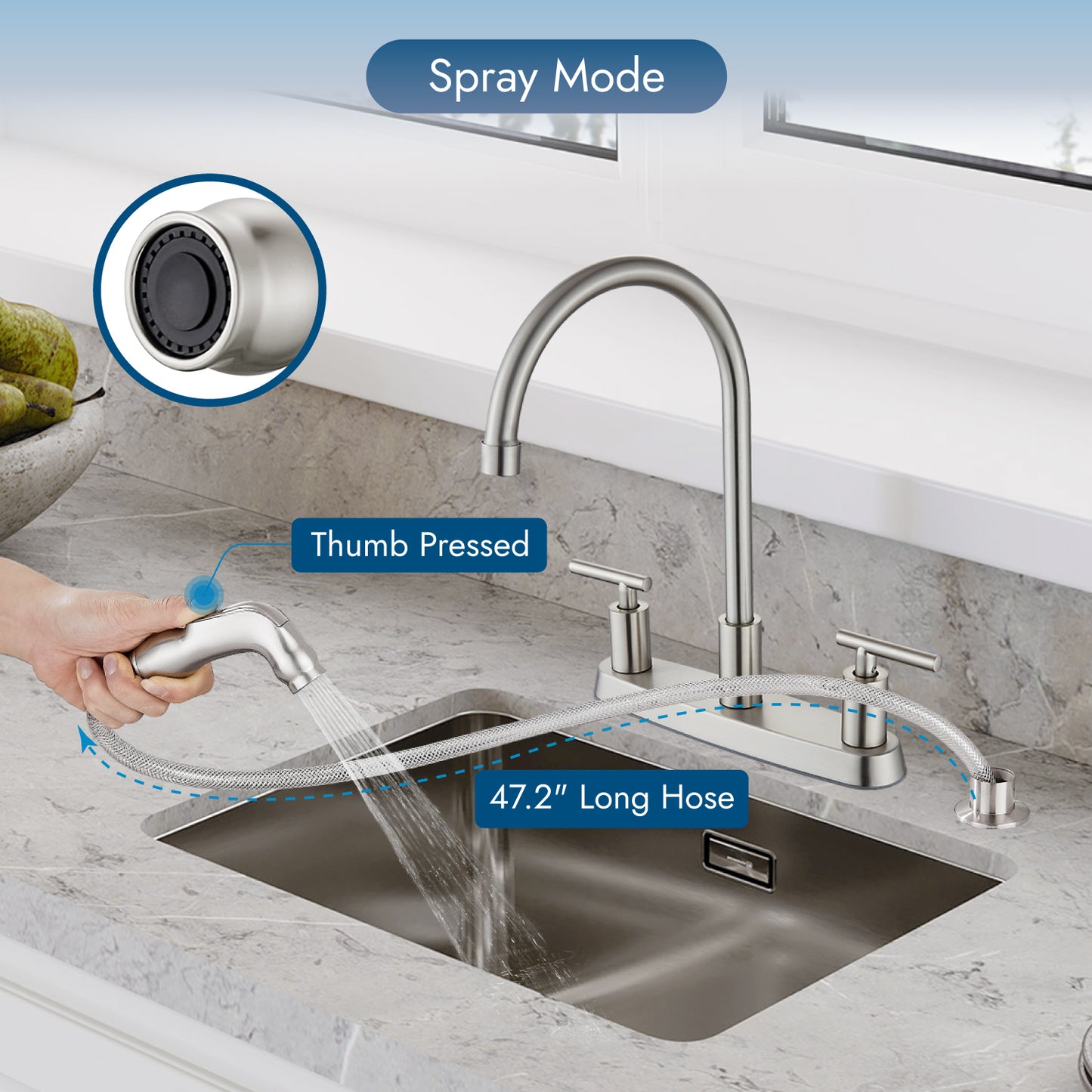 
                  
                    Cinwiny Kitchen Faucets with Side Sprayer, High Arc 360° Rotating Spout Kitchen Sink Faucet  2-Handle 8 Inch Centerset Kitchen Faucet with Supply Lines
                  
                