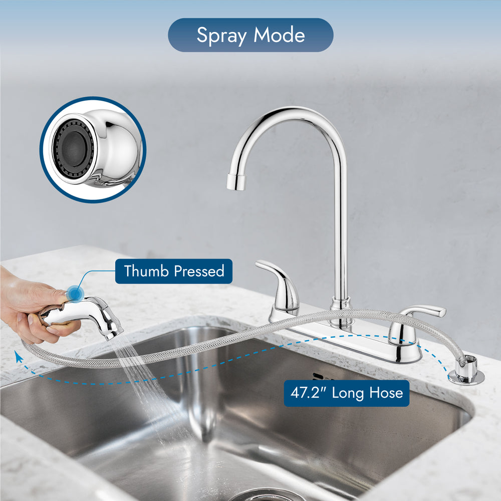 
                  
                    Cinwiny Kitchen Faucet with Pull Out Side Sprayer 2 Handle High-Arc 360° Swivel 4 Hole Kitchen Sink Faucets 8 Inch Centerset Kitchen Faucet with Supply Lines
                  
                