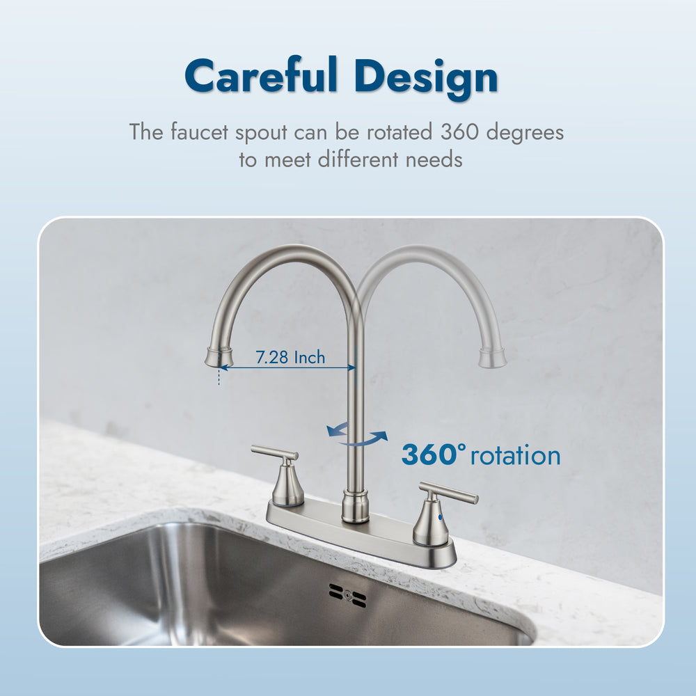 
                  
                    Cinwiny Kitchen Faucet, Dual Handle Kitchen Sink Faucets for Sink 3 Hole High Arc 360° Rotating Spout 8 Inch Centerset Kitchen Sink Faucet with Supply Lines
                  
                