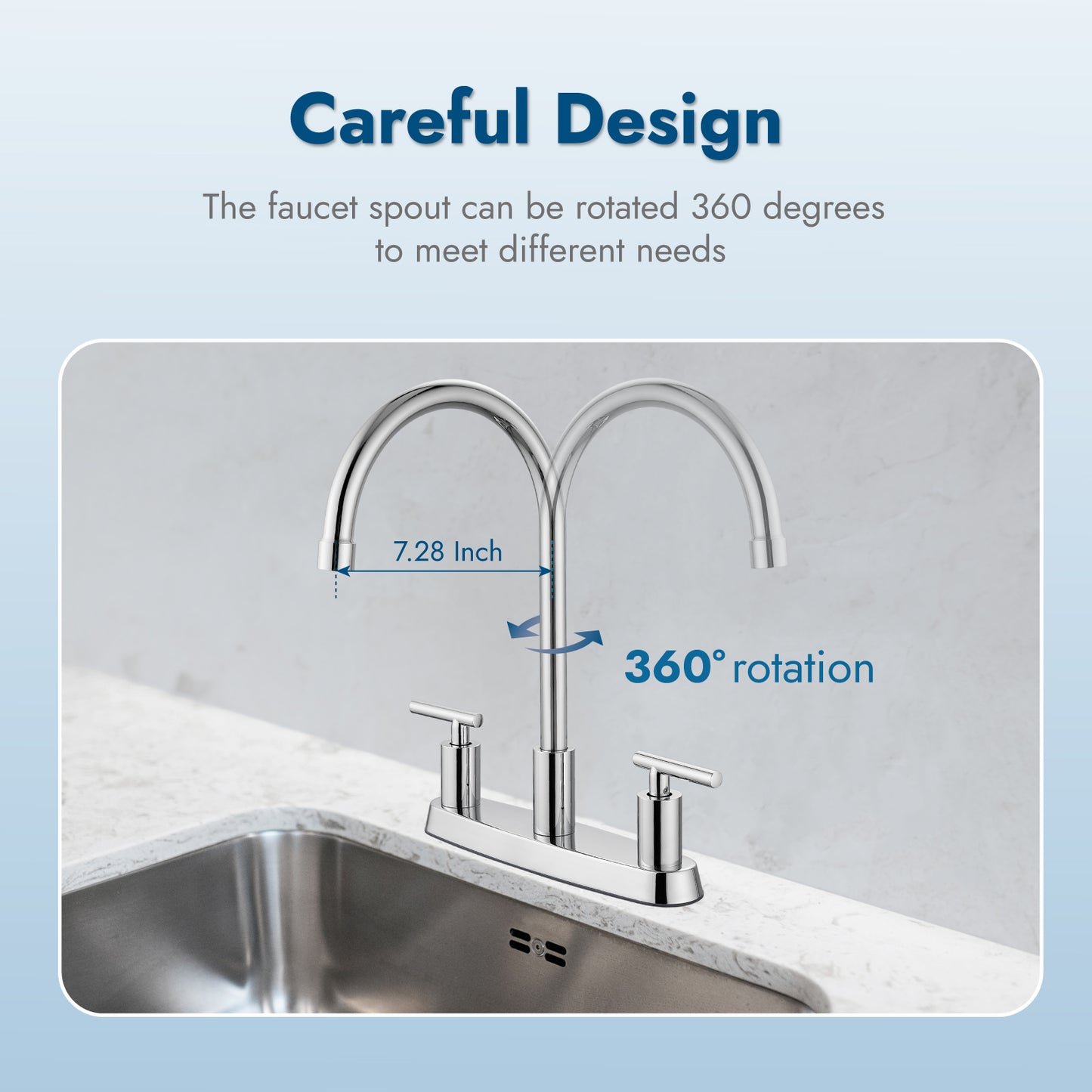 
                  
                    Cinwiny Kitchen Faucets for Sink 3 Hole，High Arc 360° Rotating Spout Kitchen Sink Faucet 2-Handle 8 Inch Centerset Kitchen Faucet with Supply Lines
                  
                