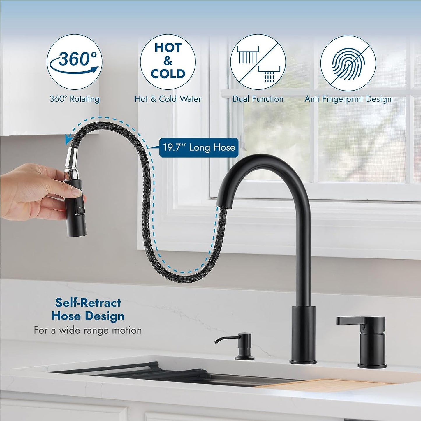 
                  
                    Cinwiny 3 Hole Kitchen Faucet Single Handle Kitchen Faucet with Pull Down Sprayer Deck Mounted Single Handle 2 Hole Widespread Kitchen Sink Faucet with Soap Dispenser
                  
                