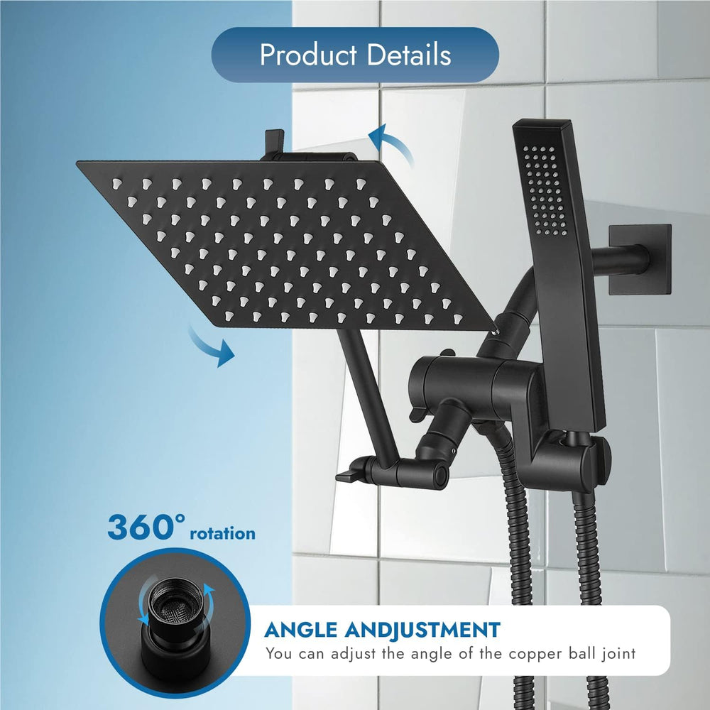 
                  
                    Cinwiny Dual Square Shower Head Combo All Metal High Pressure 8 inch Rain Shower Head with Handheld with 71" Extra Long Flexible Hose,Smooth 3-Way Diverter,Adjustable Extension Arm
                  
                