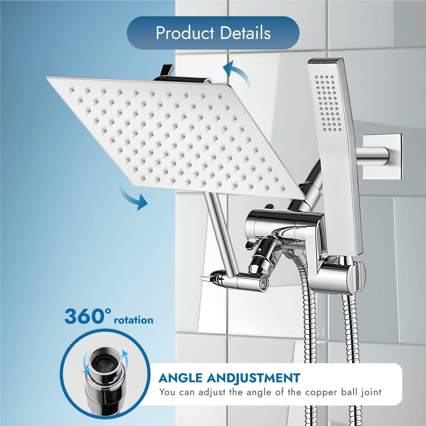 
                  
                    Cinwiny Dual Square Shower Head Combo All Metal High Pressure 8 inch Rain Shower Head with Handheld with 71" Extra Long Flexible Hose,Smooth 3-Way Diverter,Adjustable Extension Arm
                  
                
