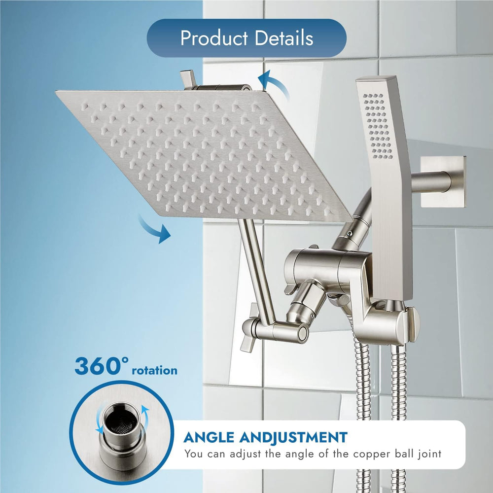 
                  
                    Cinwiny Dual Square Shower Head Combo All Metal High Pressure 8 inch Rain Shower Head with Handheld with 71" Extra Long Flexible Hose,Smooth 3-Way Diverter,Adjustable Extension Arm
                  
                