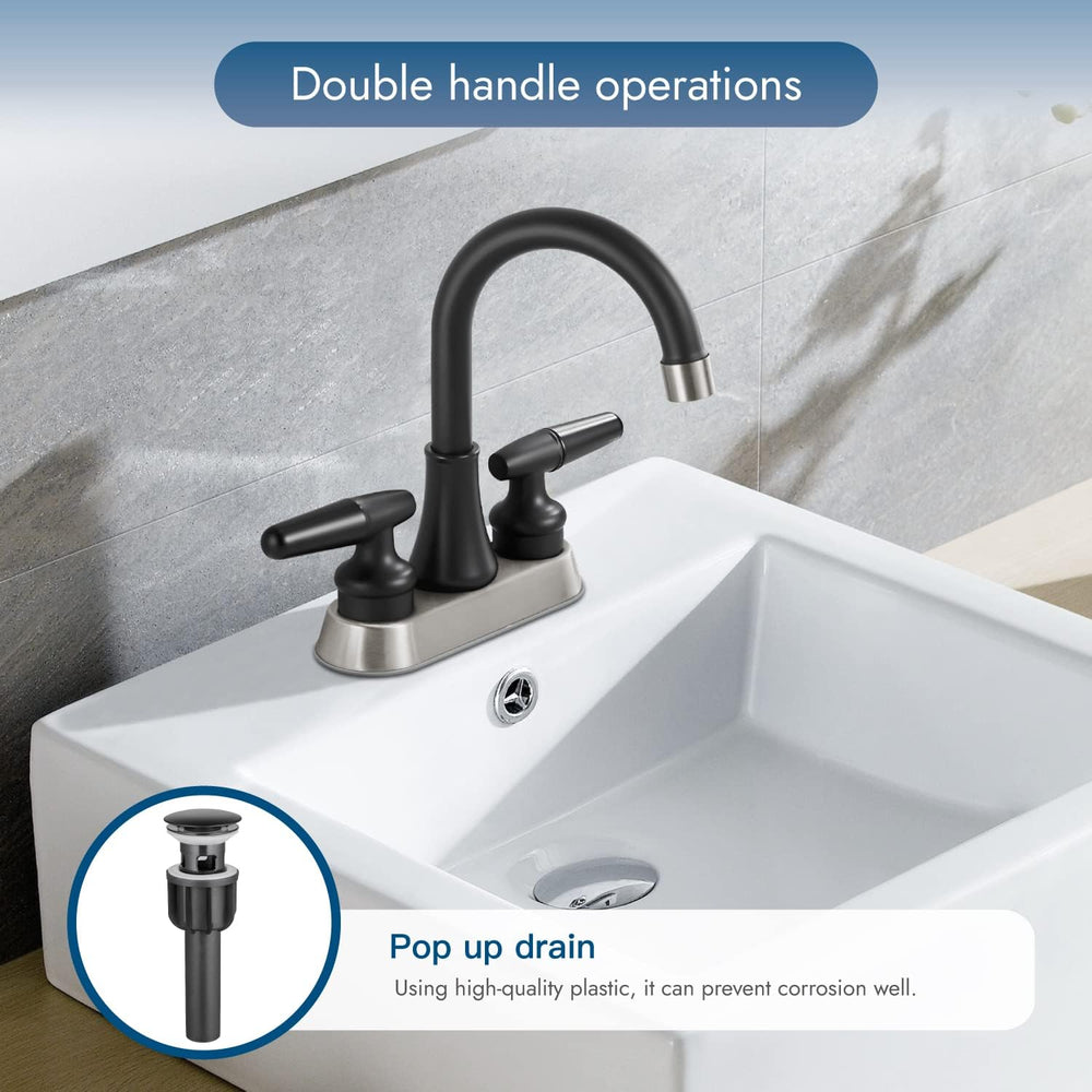 
                  
                    Cinwiny Centerset 4 Inch Bathroom Sink Faucet  Deck Mounted 2 Handles Lavatory Vanity Faucet Basin Mixer Tap with Pop up Drain and Water Supply Hoses
                  
                