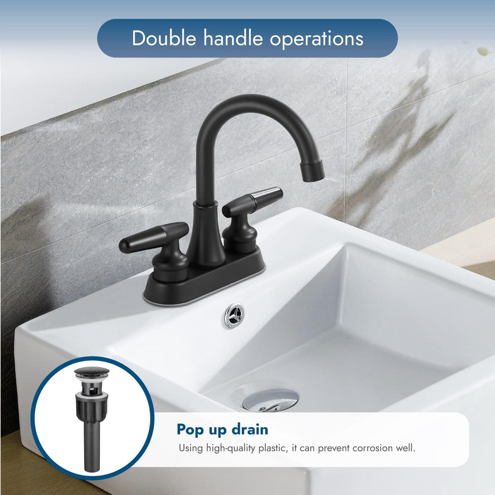 
                  
                    Cinwiny Centerset 4 Inch Bathroom Sink Faucet  Deck Mounted 2 Handles Lavatory Vanity Faucet Basin Mixer Tap with Pop up Drain and Water Supply Hoses
                  
                