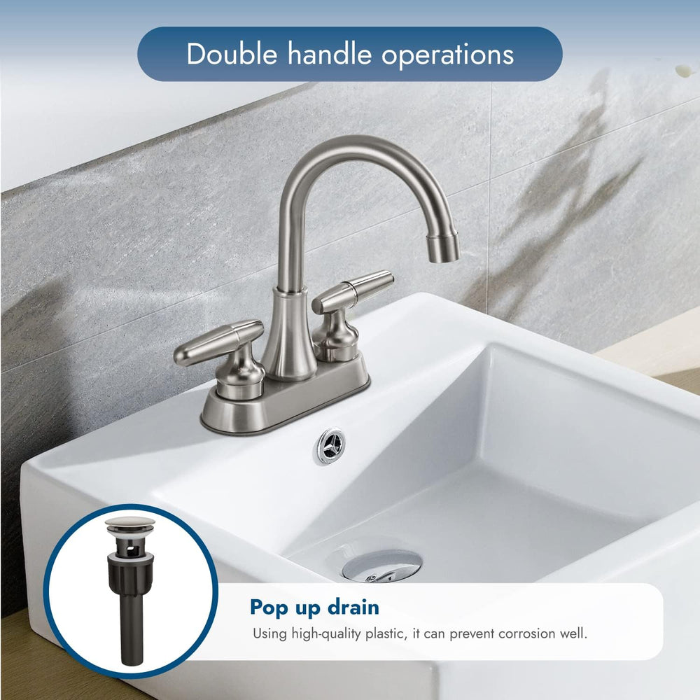 
                  
                    Cinwiny Centerset 4 Inch Bathroom Sink Faucet  Deck Mounted 2 Handles Lavatory Vanity Faucet Basin Mixer Tap with Pop up Drain and Water Supply Hoses
                  
                