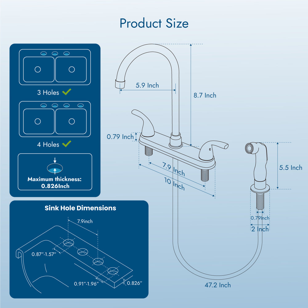 
                  
                    Cinwiny Kitchen Faucet with Pull Out Side Sprayer 2 Handle High-Arc 360° Swivel 4 Hole Kitchen Sink Faucets 8 Inch Centerset Kitchen Faucet with Supply Lines
                  
                