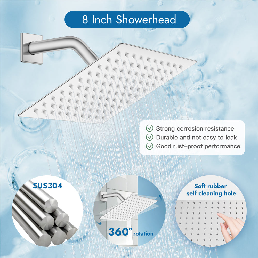 
                  
                    Cinwiny Shower Faucet Set,8 Inch Rainfall Shower Head,Wall Mounted Shower System with Tub Spout,1 Handle Tub and Shower Faucets Sets Complete 2 Function with Waterfall Tub Filler
                  
                