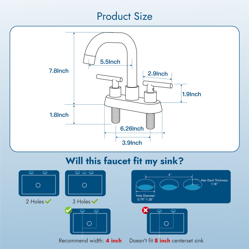 
                  
                    Cinwiny Centerset 4 inch Two Handles Bathroom Sink Faucet Deck Mount Mixer Taps Bathroom Vanity Lavatory Faucet with 360° Swivel Spout Water Supply Hoses
                  
                