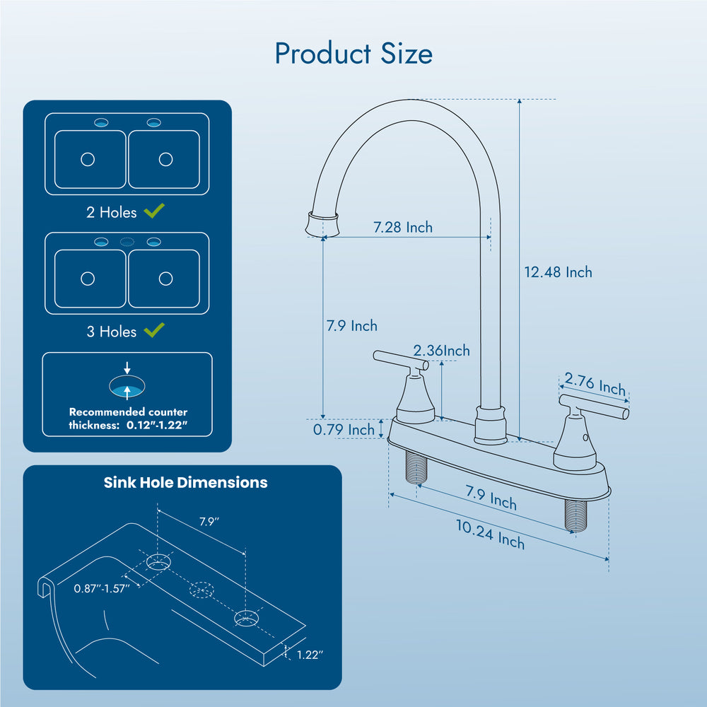 
                  
                    Cinwiny Kitchen Faucet, Dual Handle Kitchen Sink Faucets for Sink 3 Hole High Arc 360° Rotating Spout 8 Inch Centerset Kitchen Sink Faucet with Supply Lines
                  
                