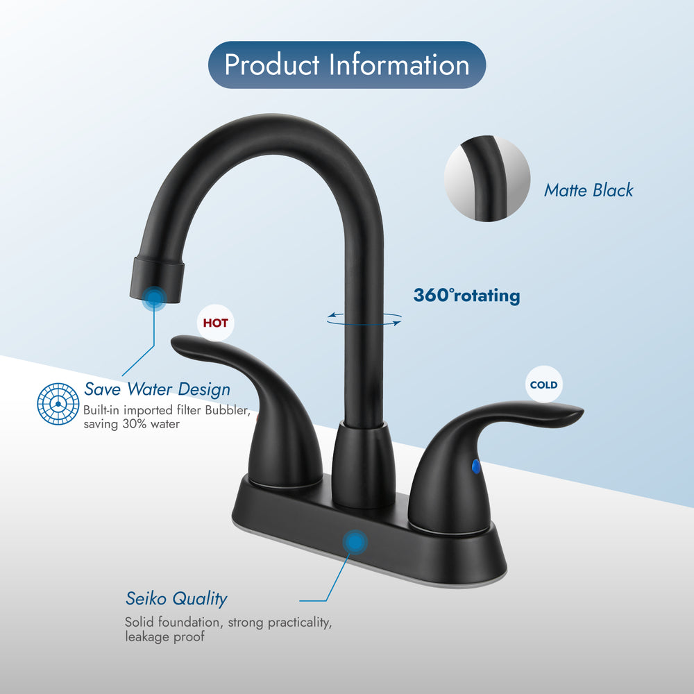 
                  
                    Cinwiny 4 Inch Centerset Bathroom Faucet Deck Mount Two Handles Vanity Vessel Sink Mixer Tap Lavatory Basin 360° Swivel Spout with Water Supply Hoses and Pop Up Drain
                  
                