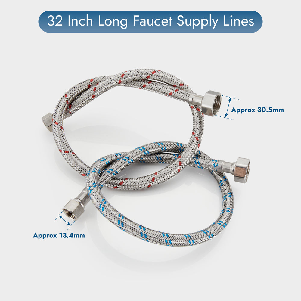 
                  
                    Faucet Supply Lines,1/2" FIP x 3/8" COMP Faucet Hose Connector, Stainless Steel Braided Supply Line 2Pcs (1 Pair)
                  
                