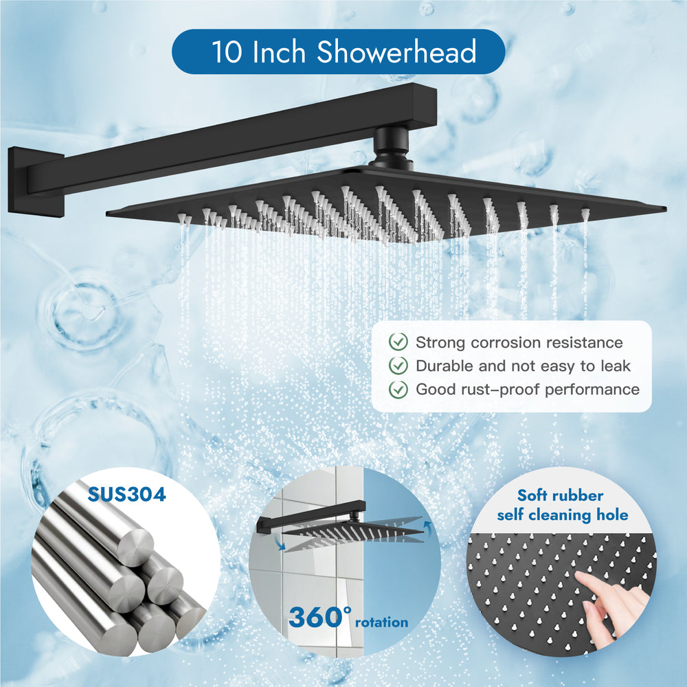 
                  
                    Cinwiny Shower System with Tub Spout Wall Mount Tub Shower Faucet Set Complete 10 Inch Shower Head with Handheld Spray 3 Function Rough-In Valve Included
                  
                