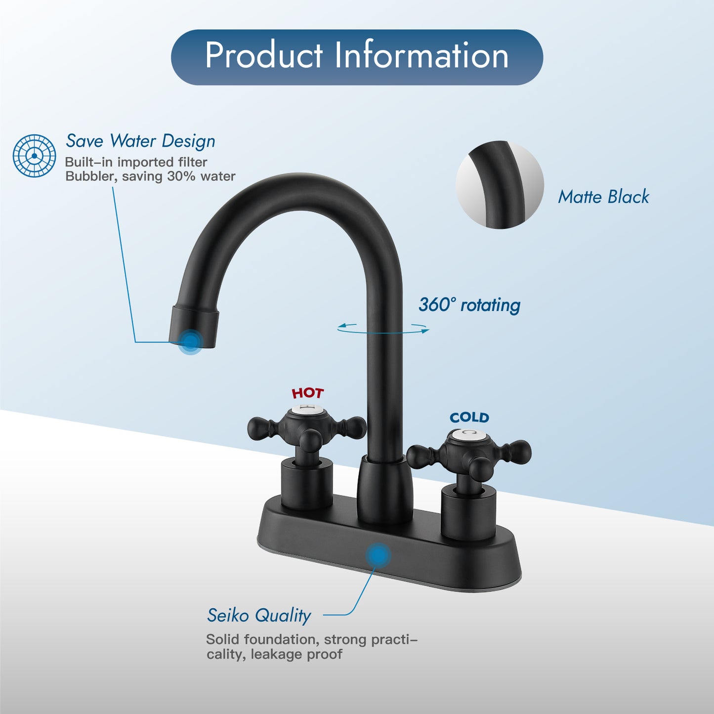 
                  
                    Cinwiny 4 inch Centerset Bathroom Sink Faucet Double Cross Handle with Pop-Up Drain,Deck Mount Modern Bathroom Vanity Lavatory Faucet with 360 Degree Rotation Spout Water Supply Hoses
                  
                