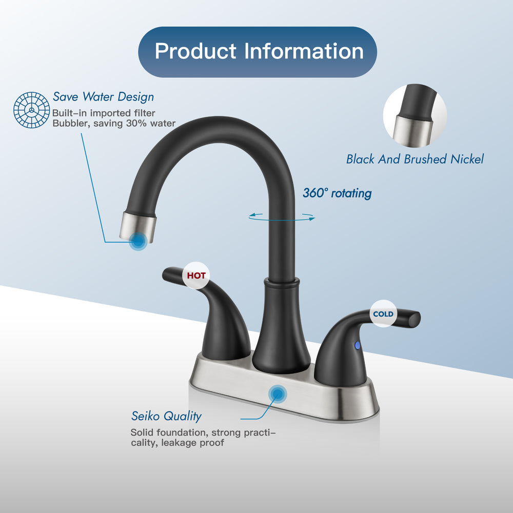 
                  
                    Cinwiny 4 Inch Centerset Bathroom Sink Faucet Two Handle Vanity Faucet with Swivel Spout Deck Mount Mixer Tap with Pop up Drain Water Supply Lines
                  
                