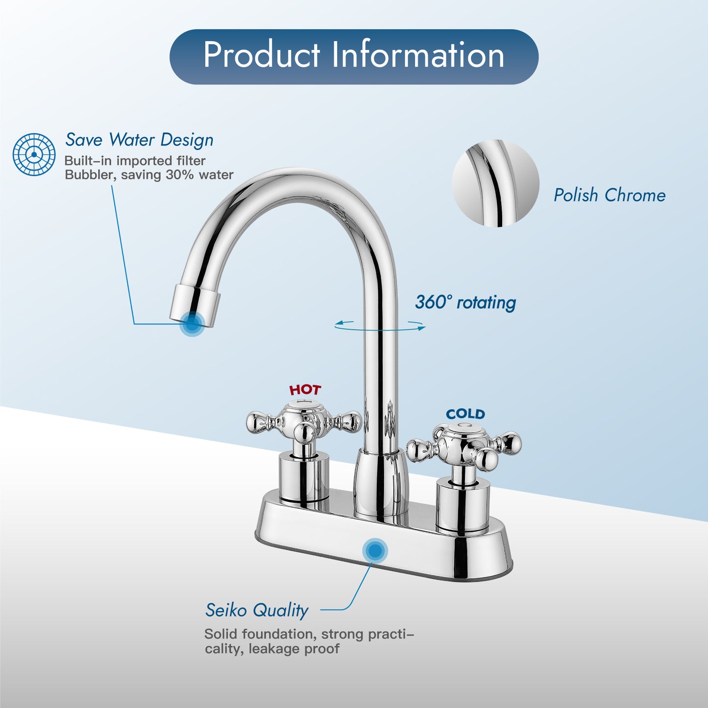 
                  
                    Cinwiny 4 inch Centerset Bathroom Sink Faucet Double Cross Handle with Pop-Up Drain,Deck Mount Modern Bathroom Vanity Lavatory Faucet with 360 Degree Rotation Spout Water Supply Hoses
                  
                