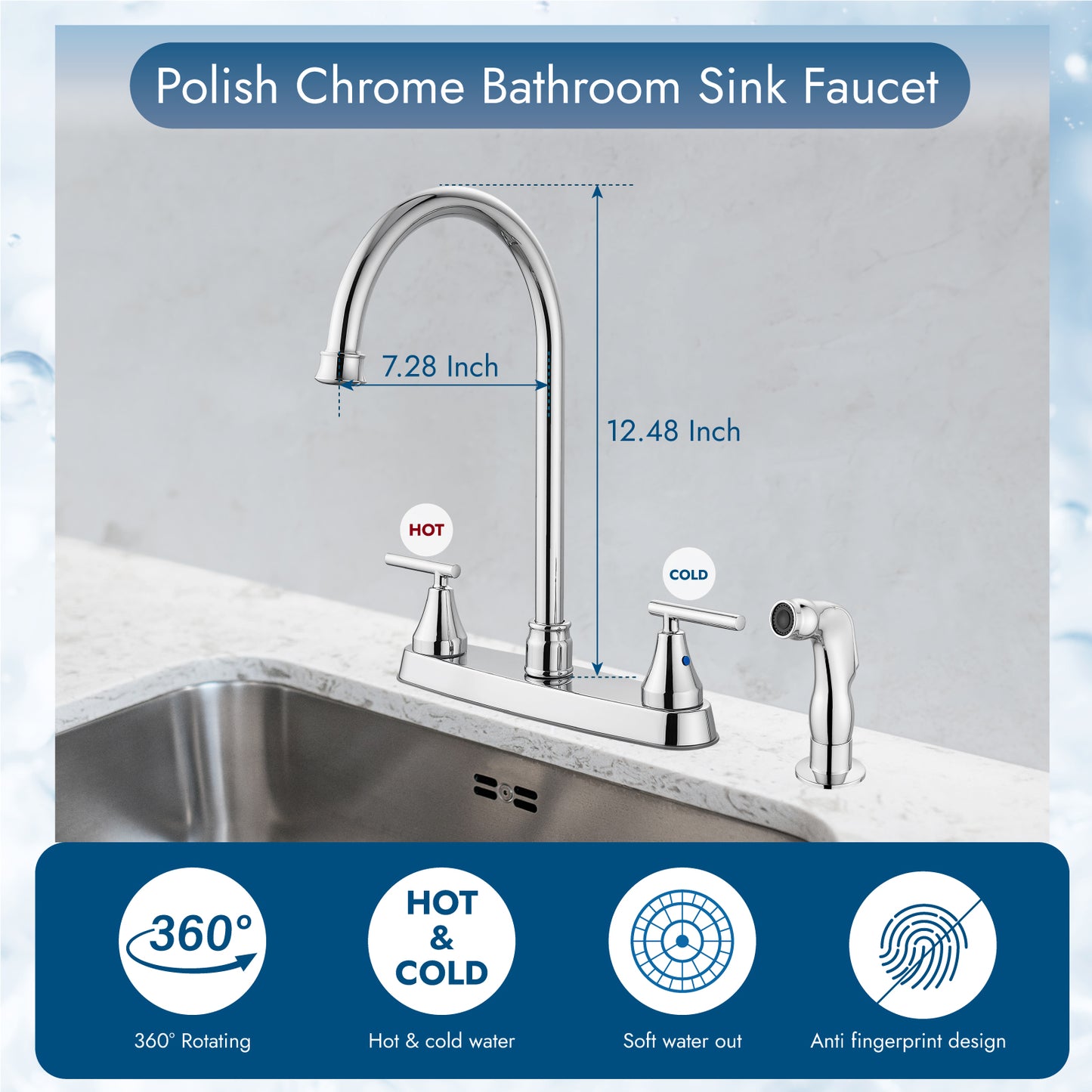 
                  
                    Cinwiny Kitchen Faucets, Dual Handle Kitchen Sink Faucets with Side Sprayer High Arc 360° Rotating Spout 8 Inch Centerset Kitchen Sink Faucet with Supply Lines
                  
                