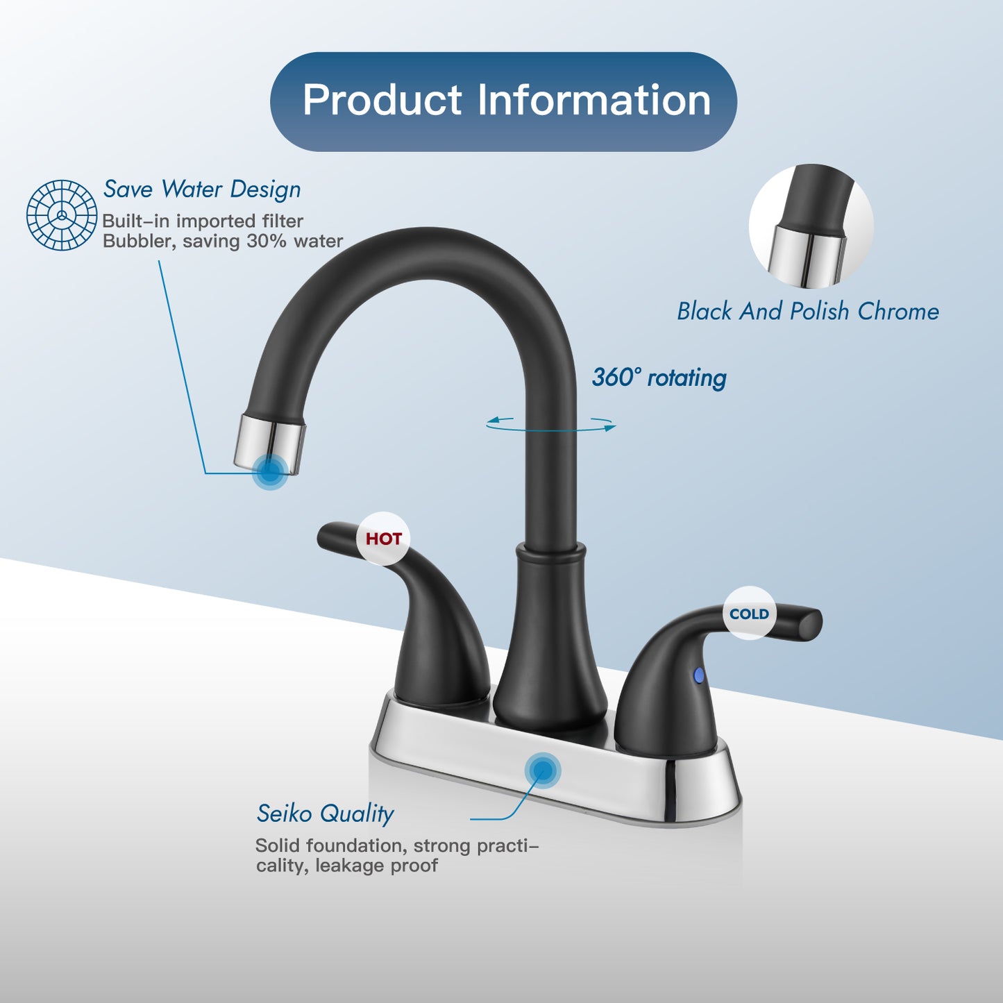 
                  
                    Cinwiny 4 Inch Centerset Bathroom Sink Faucet Two Handle Vanity Faucet with Swivel Spout Deck Mount Mixer Tap with Pop up Drain Water Supply Lines
                  
                