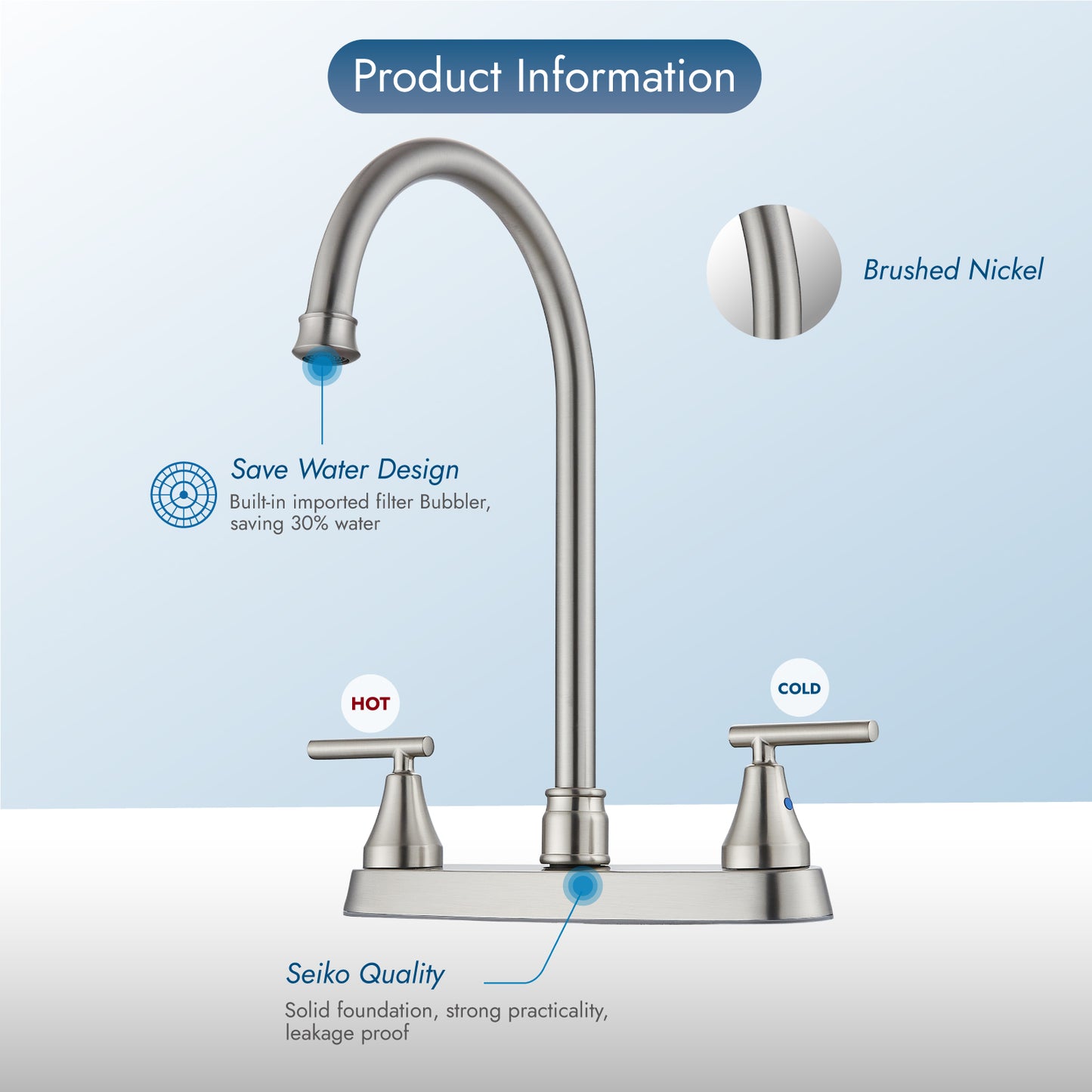 
                  
                    Cinwiny Kitchen Faucet, Dual Handle Kitchen Sink Faucets for Sink 3 Hole High Arc 360° Rotating Spout 8 Inch Centerset Kitchen Sink Faucet with Supply Lines
                  
                